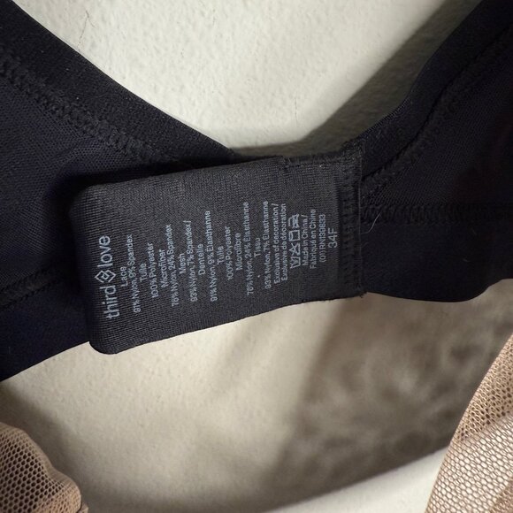 ThirdLove Women's Black‎ Deco Lace Unlined Sleek Fit Bra - Size 34F - Picture 4 of 5